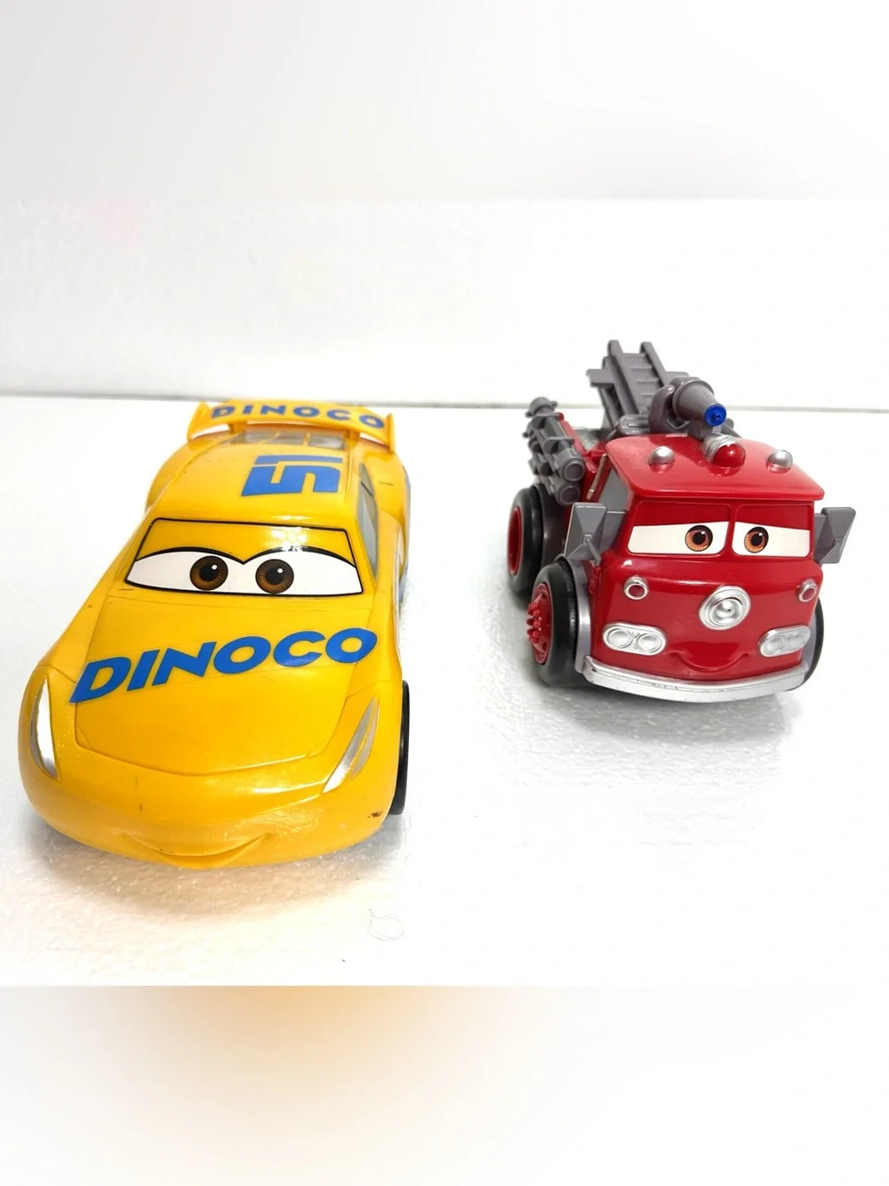 Disney Pixar Cars Dinoco Cruz Ramirez & Red Fire Engine Oversized Plastic Cars